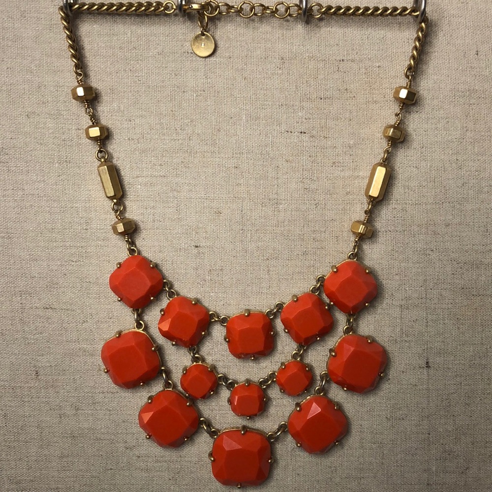 Stella & Dot Orange & Gold Statement Necklace